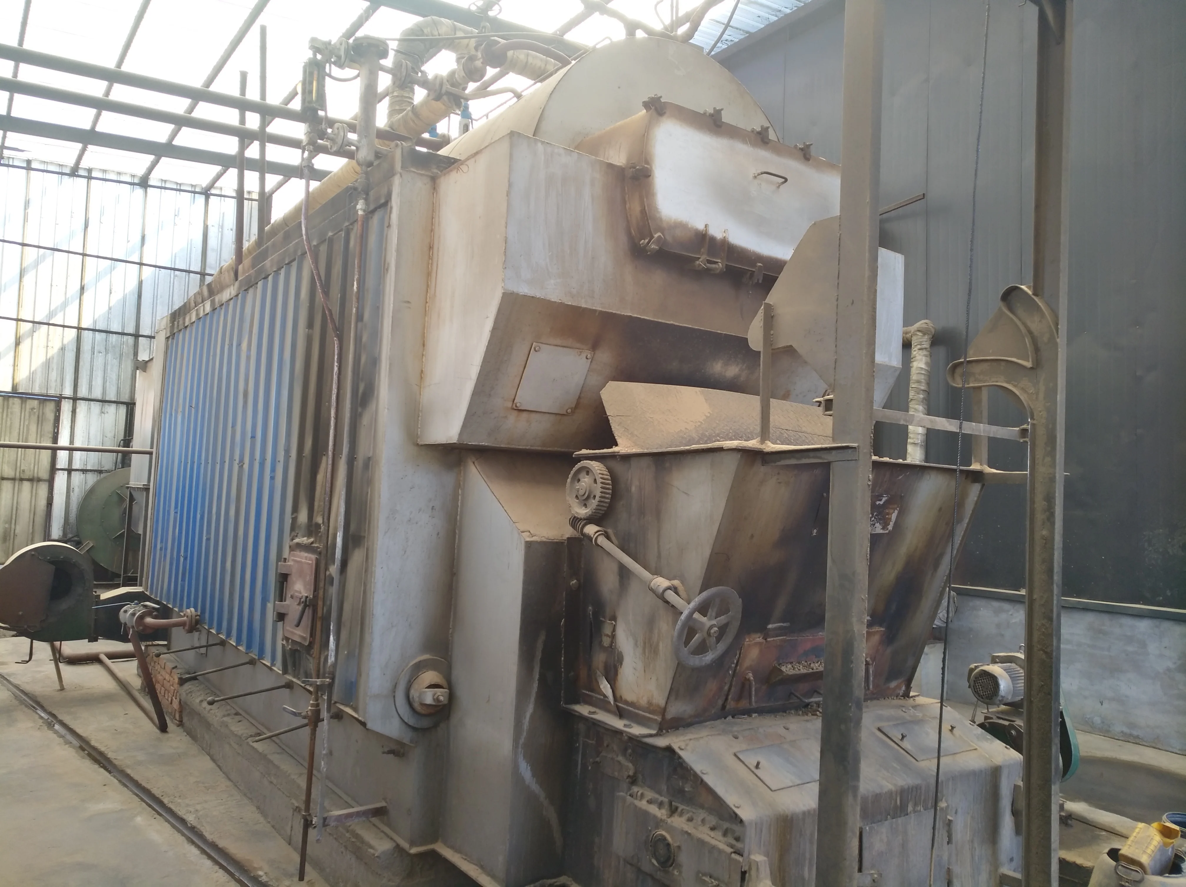 Coal steam boiler on concrete poles