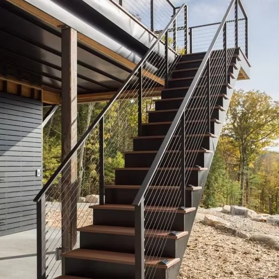 Custom Design Metal Staircase  Wooden Case Modern  Indoor Stainless Steel Staircase