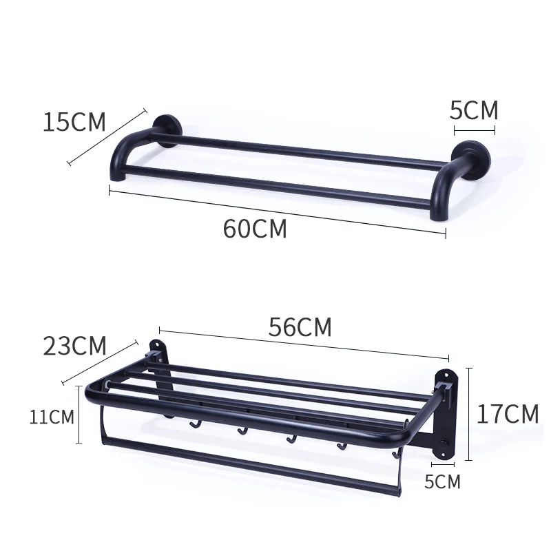 New Multifunctional Bathroom Storage Rack Kitchen Wall-Mounted Towel Rack Stainless Steel Towel Rod Bar Folding Towel Stand