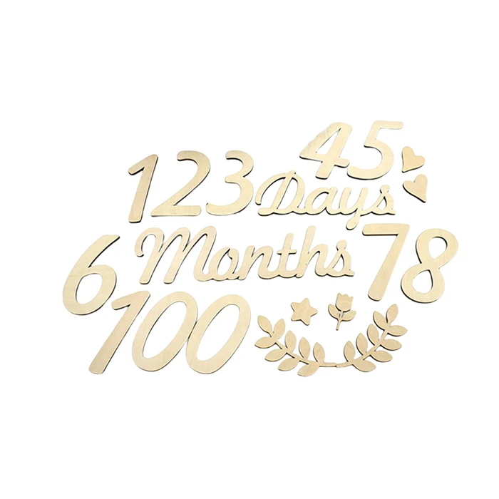 Wood Chips Numbers Engraved Memorial Monthly Newborn Commemorative Card Photo Prop Baby Photography Milestone Card