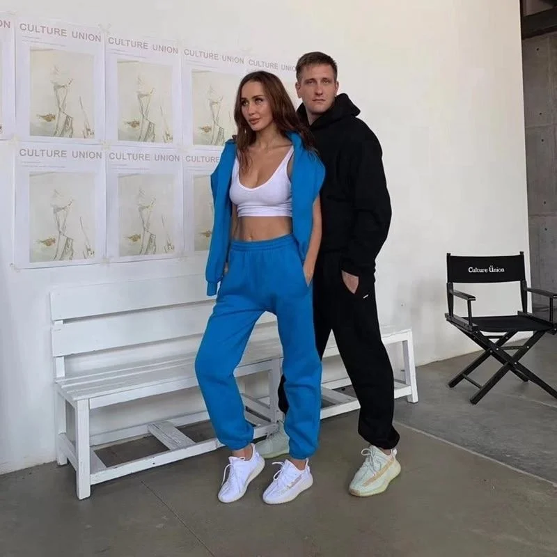 2022 High quality custom women pant sets  winter jogger pants hoodies women wholesale