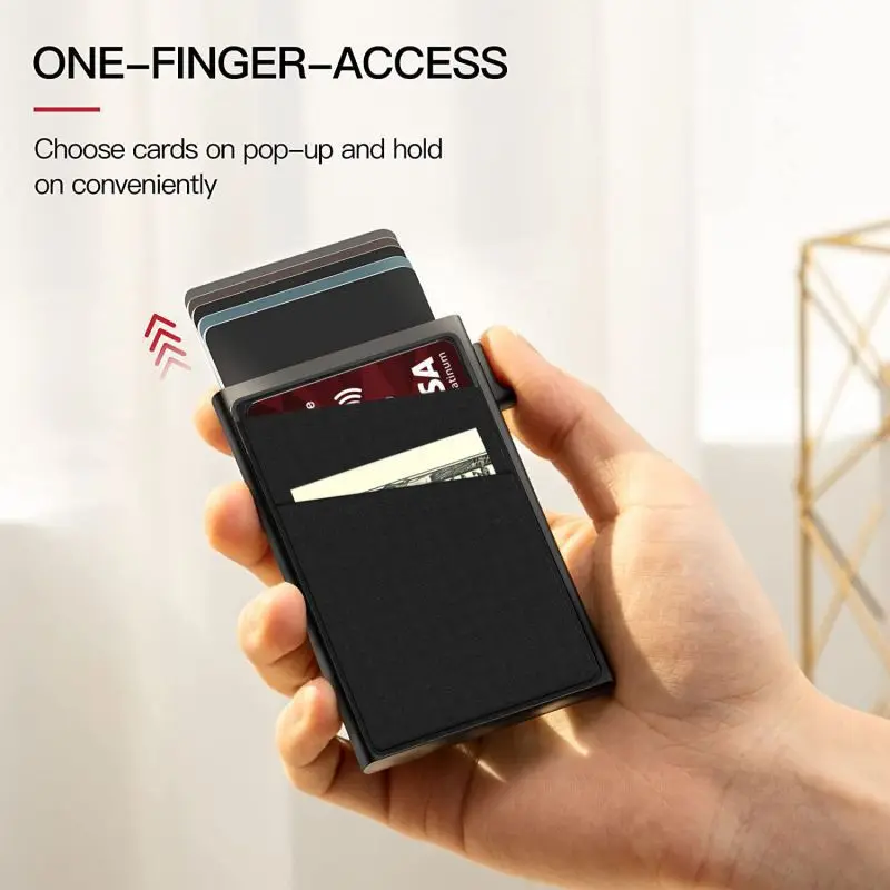 Auto Pop up Minimalist Business RFID Blocking Credit Card Holder Wallet with Money Pocket for For Dad Fathers