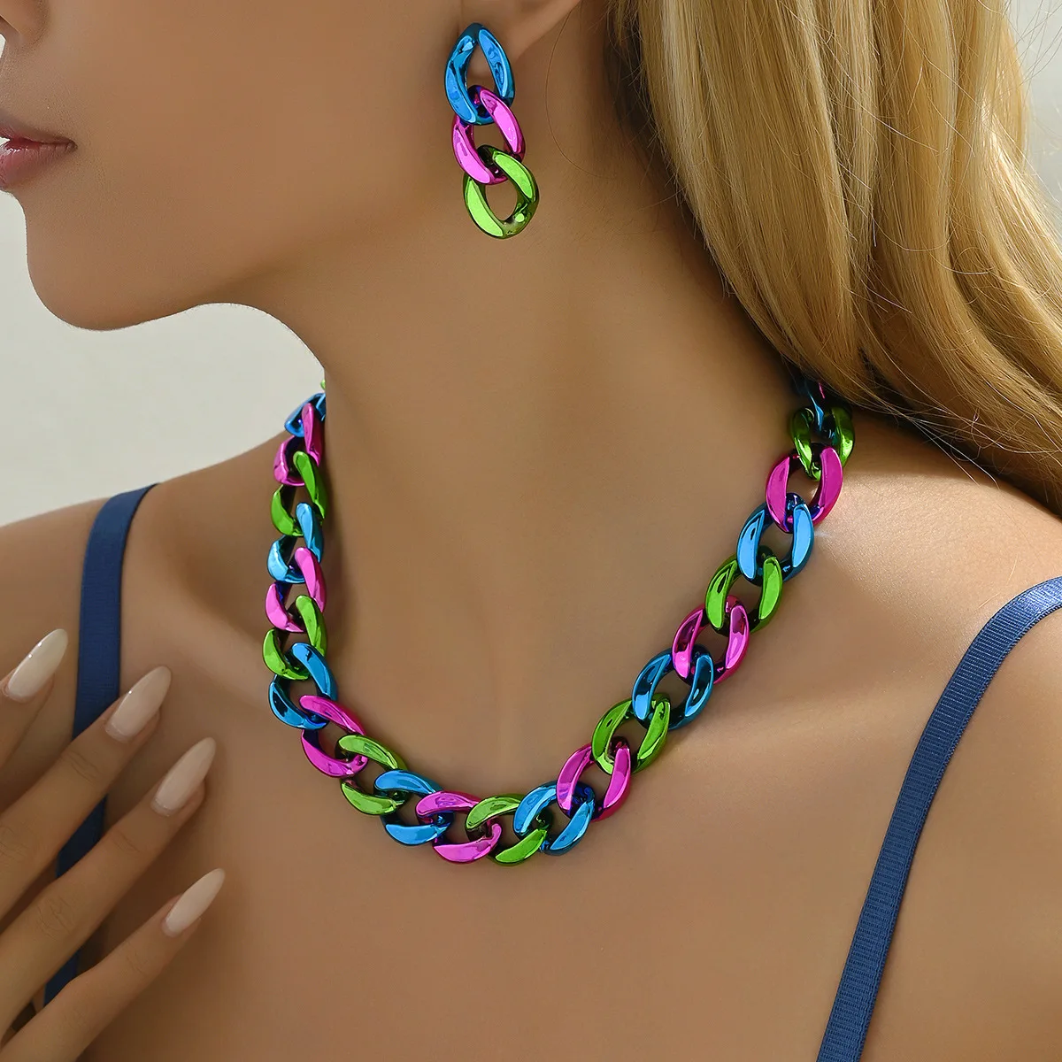 2024 Fashion Jewelry Retro Unique Chain Necklace Earring Set Accessories Punk Acrylic Resin Choker Necklaces