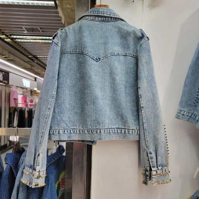 Spring New Rhinestone Beaded Denim Jacket Women Slimming All-Matching Short Jean Jacket Lady Streetwear Denim Coat