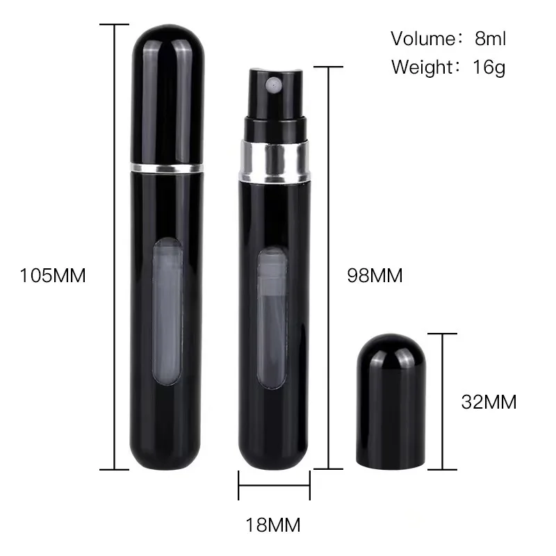 8ml Mini Refillable Perfume Bottles Bottom Filling Travel Sized Aluminum Perfume Atomizer Spray Bottle