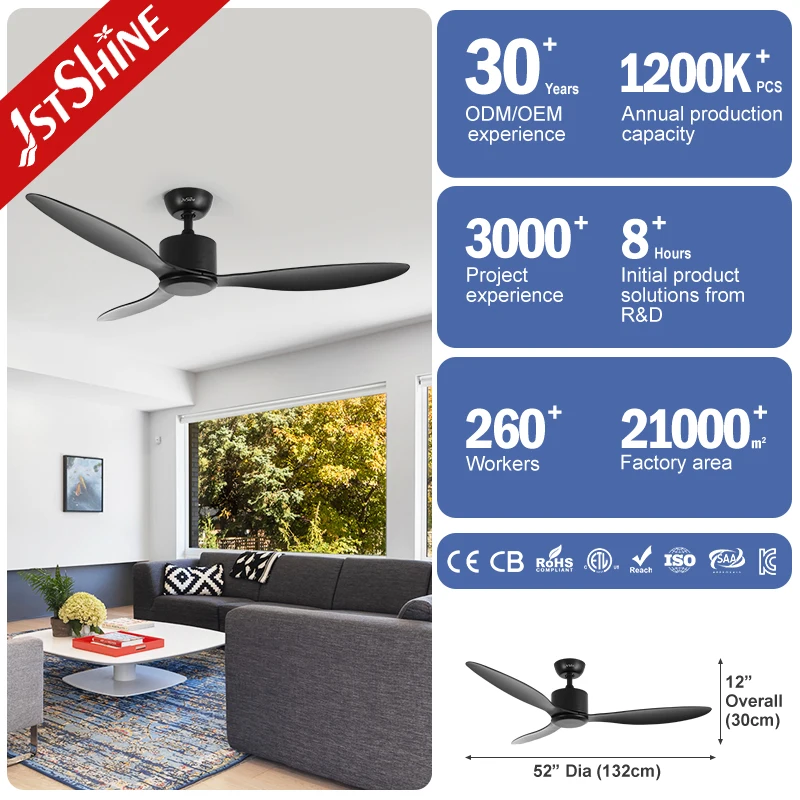 1stshine ceiling fan 52 inch 3 blade wood blades app control black ceiling fan