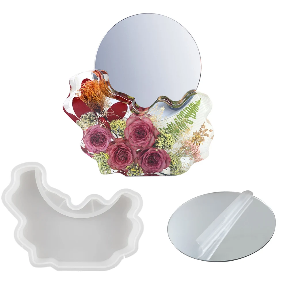 DM353 DIY Cheapest Creative Irregular Handle Desktop Handheld Hand Mirror Silicone Resin Mold For Makeup Table Decoration