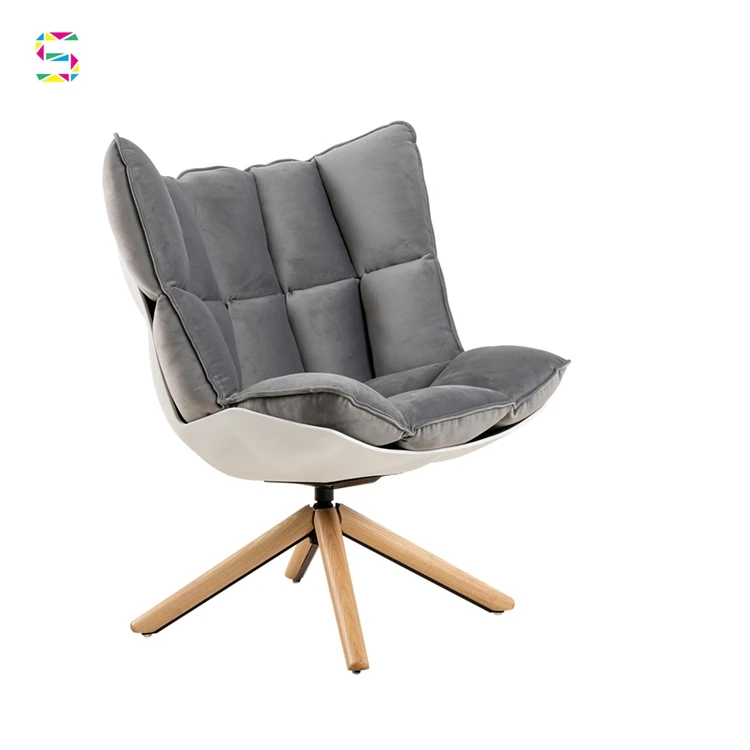 Wholesale Modern Boho Armchair Swivel Chair Wood Legs Fabric Single Leisure Womb Chair With Ottoman DC-1565