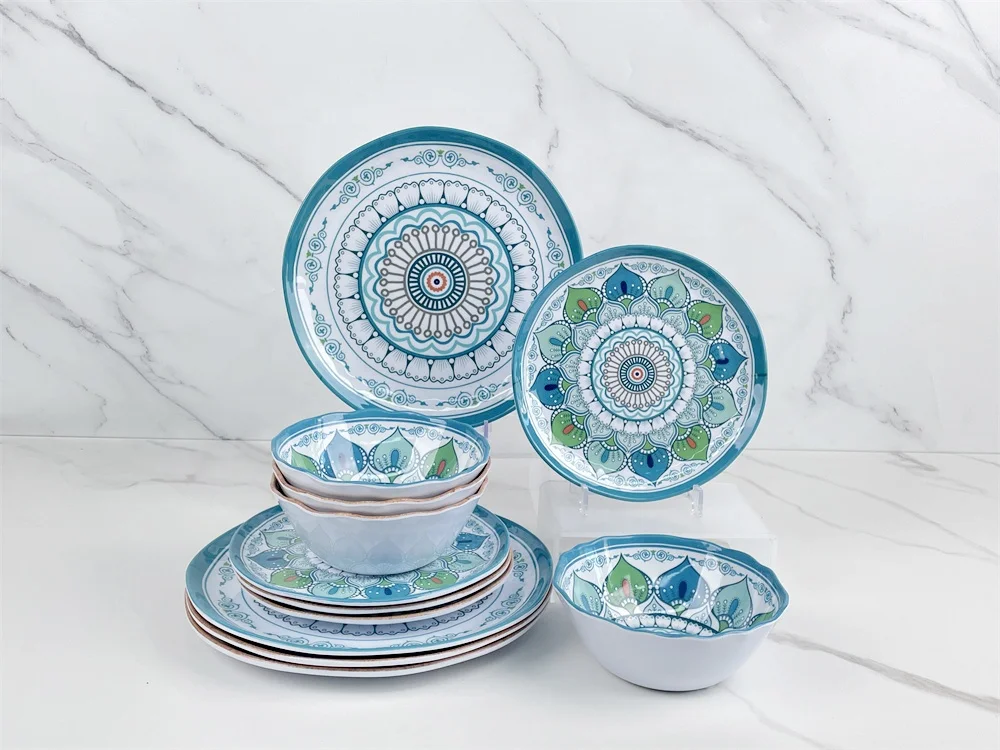 Melamine hard plastic 18 piece combo plates diner set daily homeware complete wedding dinner plates set for 6