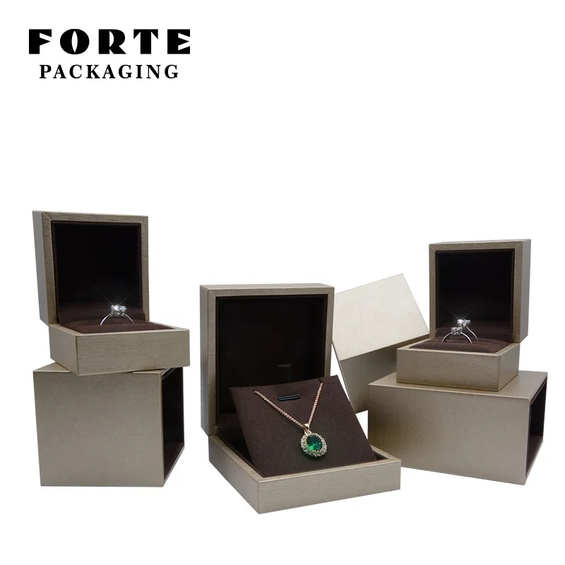 FORTE Gold Luxury Custom Logo eco pull out drawer double ring necklace boxes jewellery boxes packaging