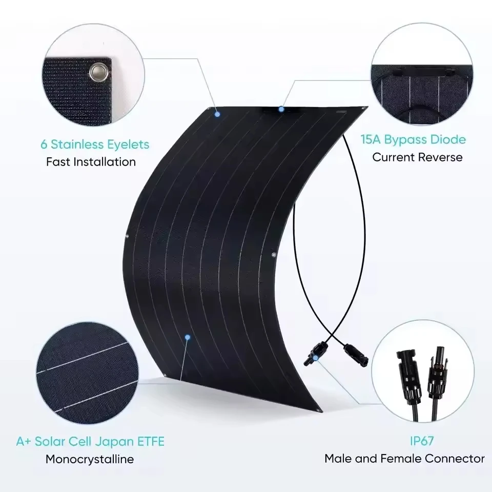 Monocrystalline Mono Etfe Thin Film Lightweight Panneaux Solaires 18v 250w Flexible Solar Panel Balcony Rv Boat Battery Camping