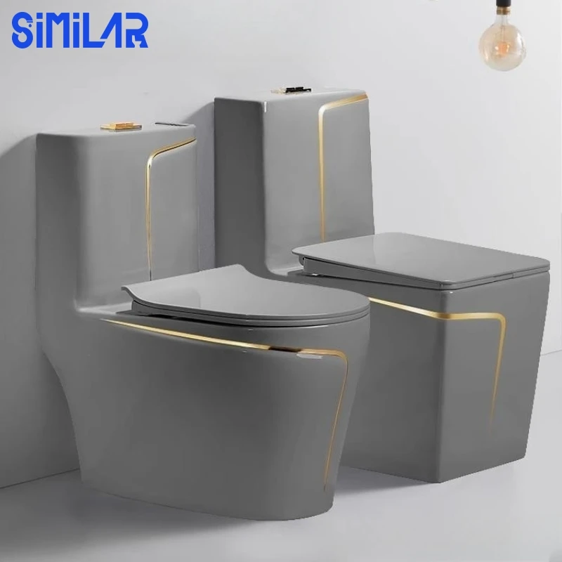 SIMILAR Gray Gold Water Closet Rimless Toilets for Bathroom
