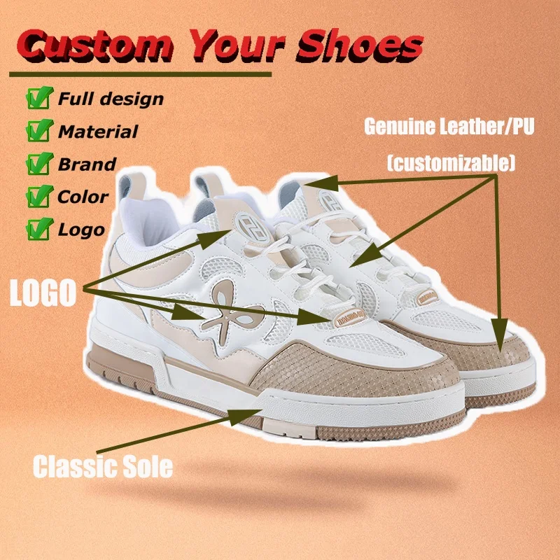 Original Design Custom Logo Retro Men Skateboard Walking Casual Mesh Genuine Leather Upper Sneakers Shoes For Women Trendy Shoes