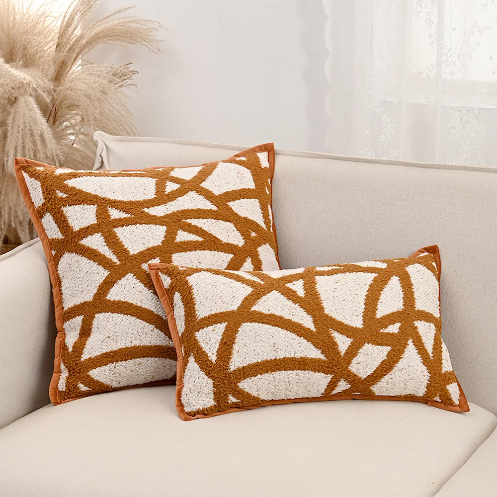 Luxurious Orange Geometric Irregular Lines Throw Cushion Cover With Flange Decorative Soft Cozy Pillow Case Back Side Velvet