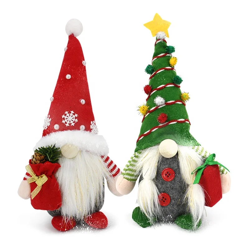Adorable Christmas Gifts 2022 Set of 2 Christmas Plush Toy Striated Christmas Gnome with Gift Bag