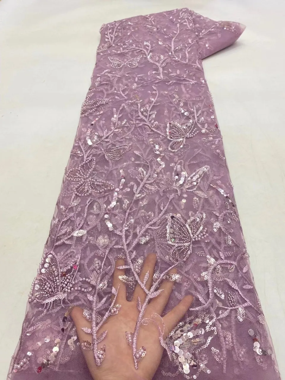 Handmade 2022 colorful wedding lace fabric 3d butterfly beaded embroidered by yards