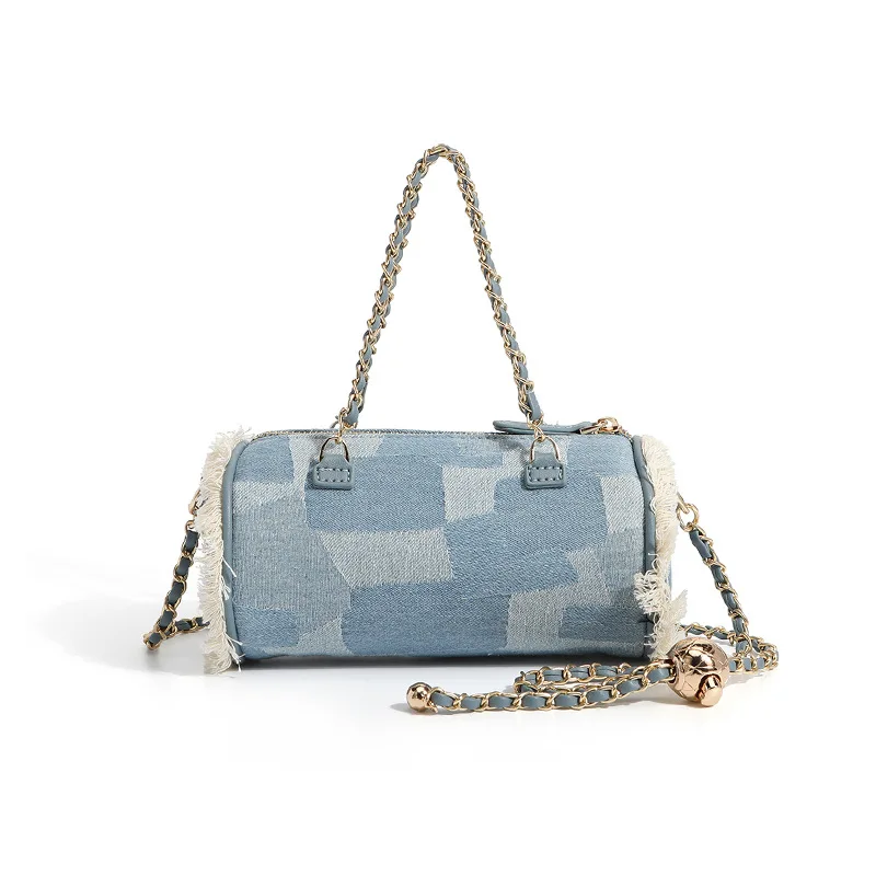 Модные дизайнерские Сращивание цепи Бостонская сумка женская сумка-почтальон через плечо, Повседневная джинсовая куртка