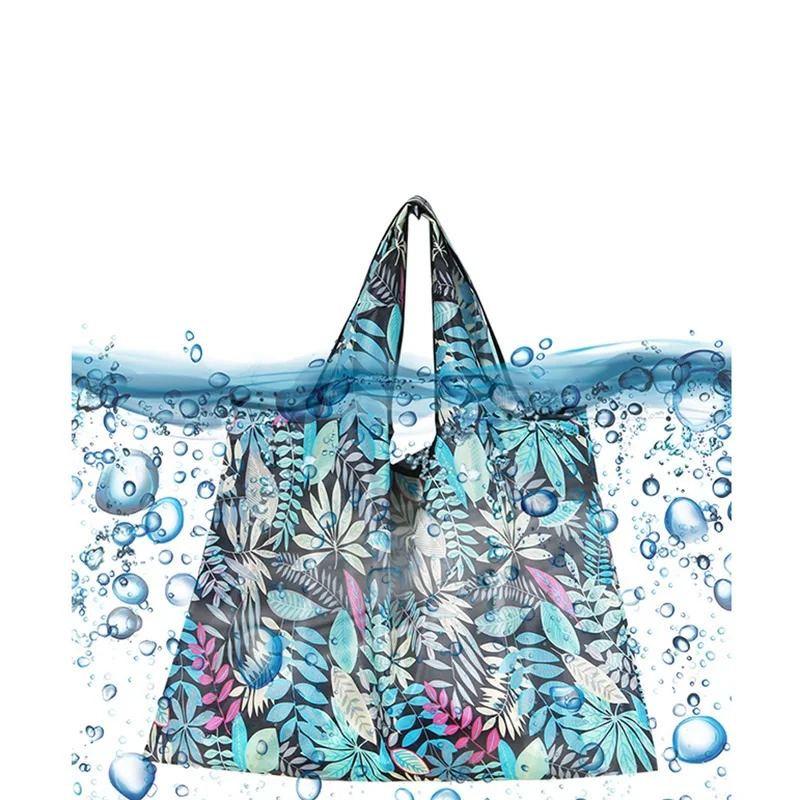 Large Capacity Storage Bag Foldable Large Size Floral Cloth Creative Portable Oxford Printed Grocery Shopping Bag