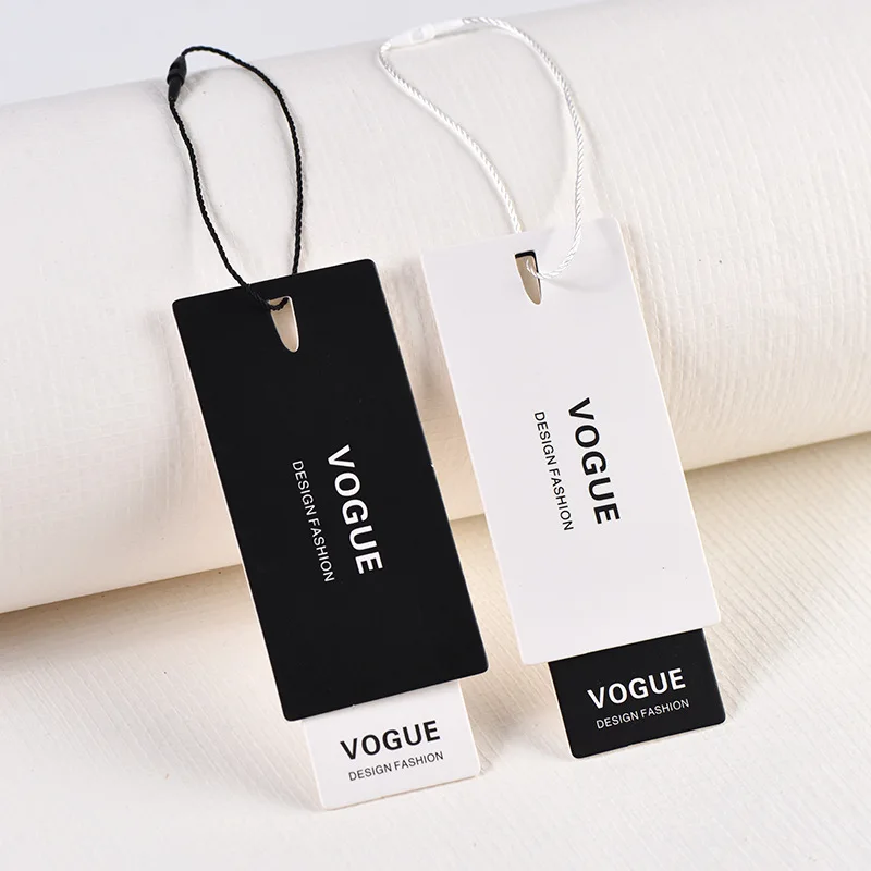 Custom Luxury Garment Swing Tags Clothes Label print Name logo Plastic hang tag with string paper hangtags For Clothing own logo