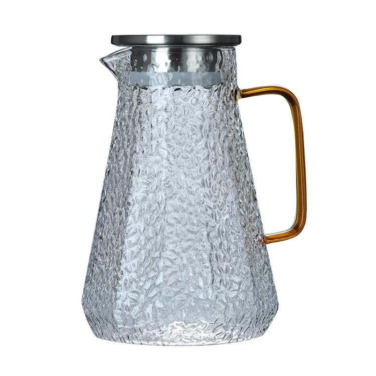 WONDER Clear Borosilicate Thickened Hammer Pattern Cool Kettle Glass Water Jug Water Pouring Jug 1.6L Water Pitcher with Lid