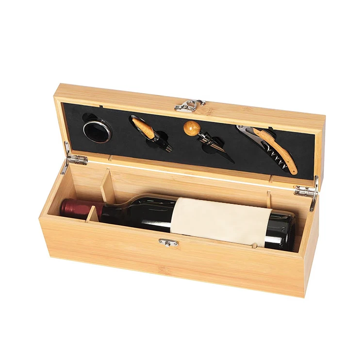 Хит продаж открывалка для винных бутылок 4 шт. набор из бамбукового винного штопора Подарочная коробка с индивидуальным логотипом
