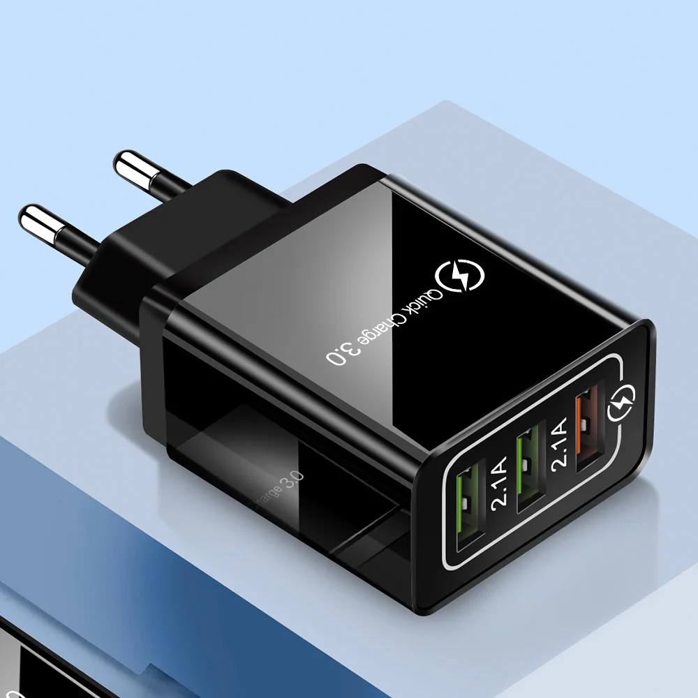 QC3.0 быстрое настенное зарядное устройство с тремя Usb-портами для ЕС и США, портативный Дорожный комплект, умная Зарядка для Samsung, Iphone