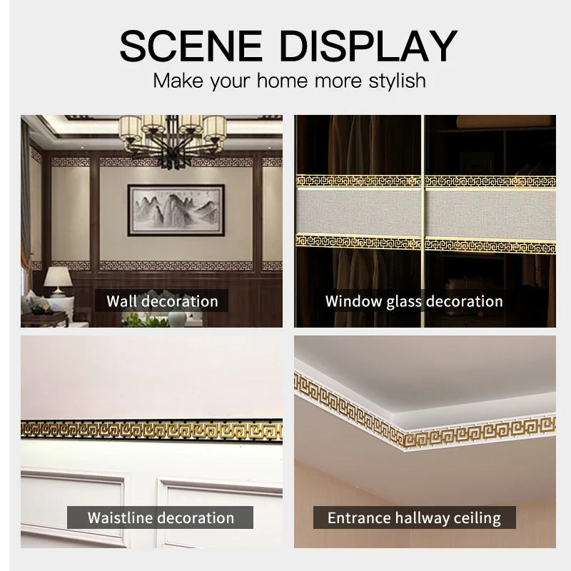 3D Waterproof Wall Border Self-adhesive Sticker ABS  New Chinese-style Molding Wall Peel And Stick Corner Line Borders Baseboard