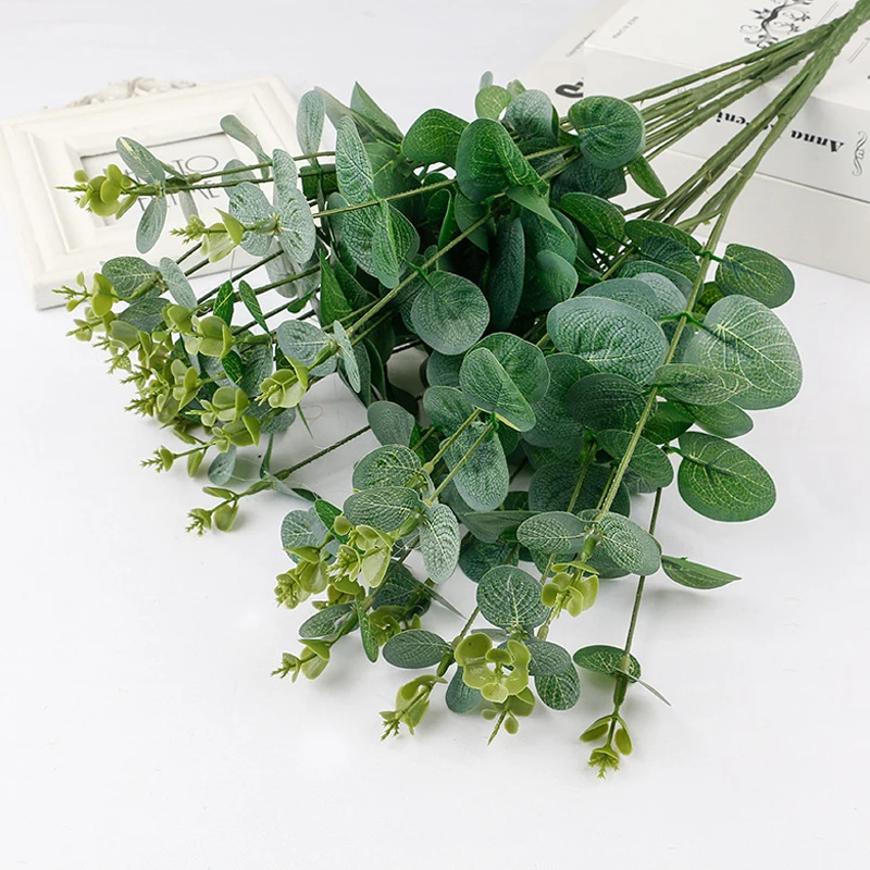 Plastic eucalyptus artificial green leaves money leaf plants artificial leaf flower arrangement