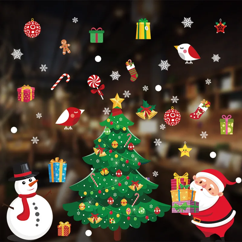 Christmas cottage glass window stickers pvc christmas
