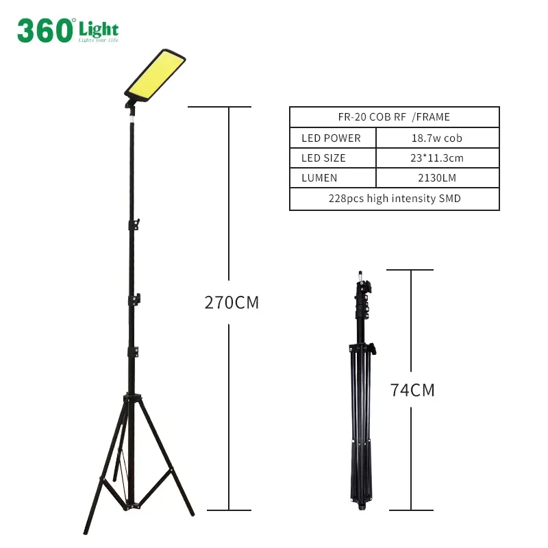 Conpex FR-20 Lightweight Portable Telescopic Rod LED Light 19W 2100LM Remote Control Tripod Fixed COB LED Fishing Hiking Diving