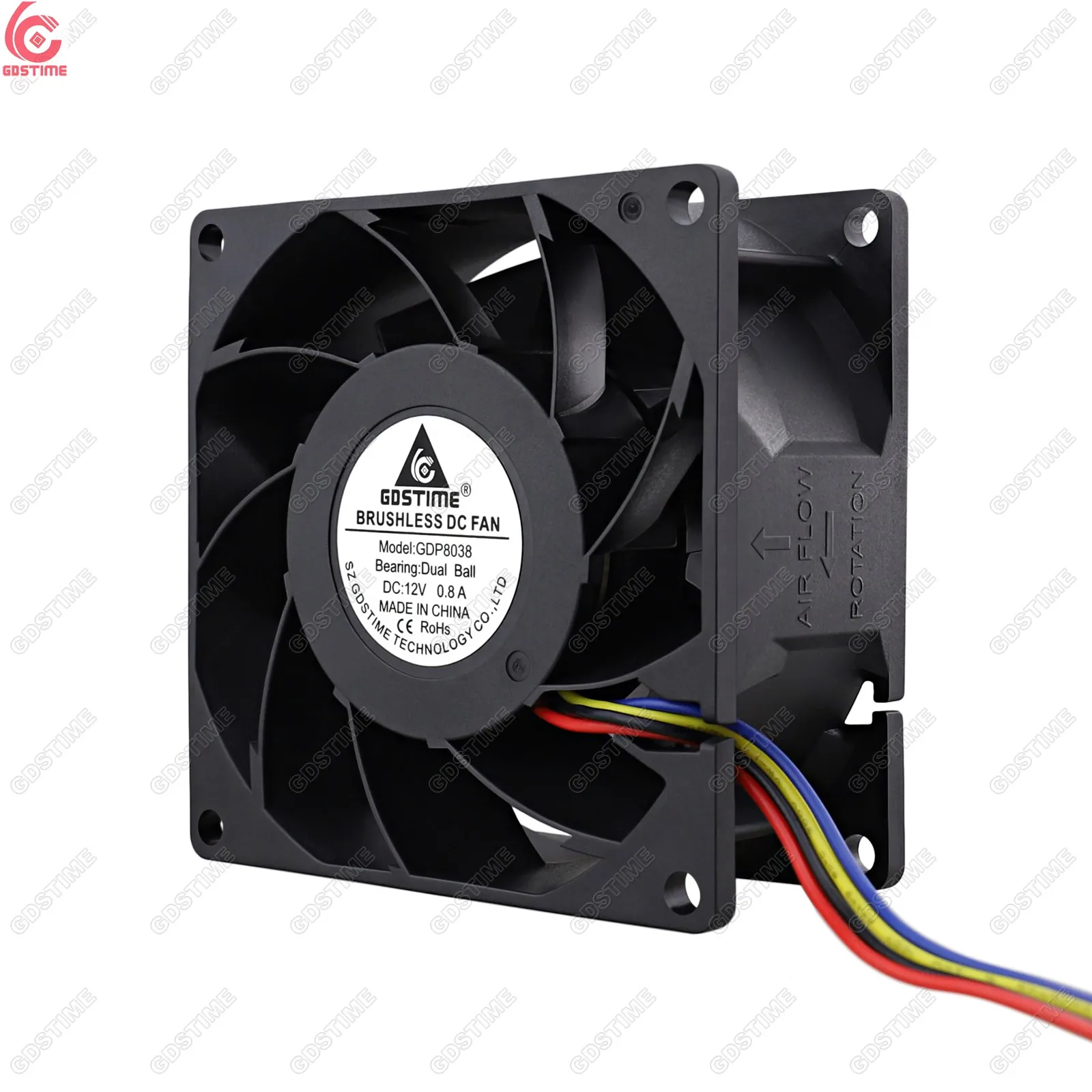 Gdstime GDP8038 80mm 80x80x38m DC 12V Fans Dual Ball Bearing 4Pin FG PWM Big Air Flow DC Axial Exhaust Cooling fan