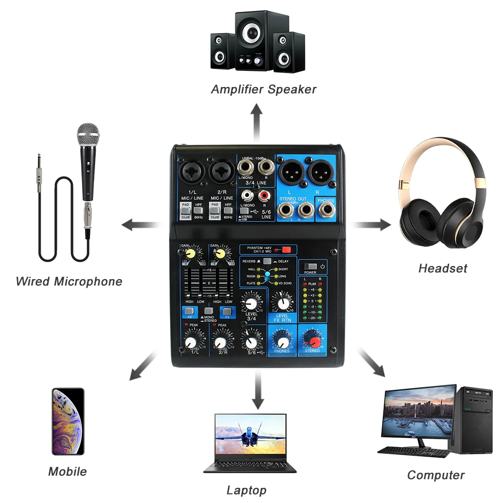 
Hot Sell Mini Usb 4 Channel Interface Streaming PC Audio Mixer 