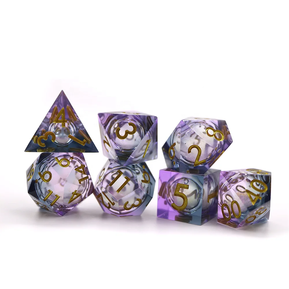 Rpg Color Resin Polyhedral Dice Set OEM ODM Board Game Liquid Dice Set 7pcs
