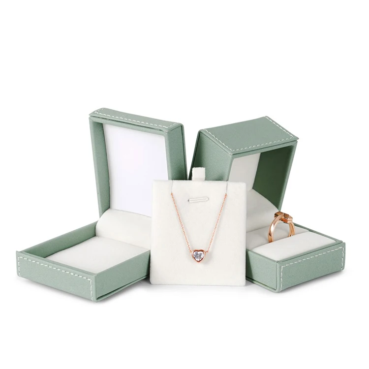 High Quality Leather Jewelry Box Ring Earrings Necklace Bracelet Box Green Gift Packaging Case