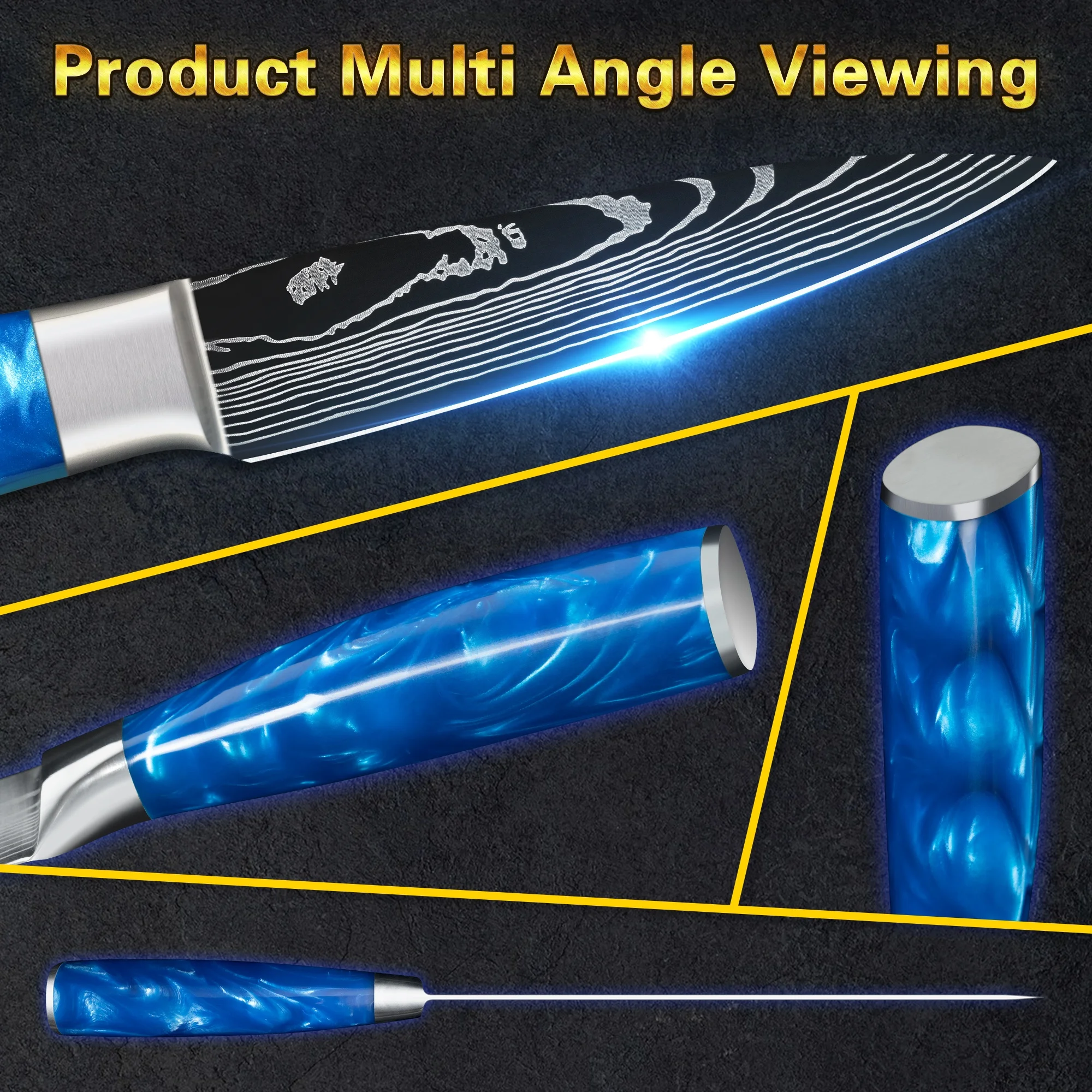 Sapphire Blue Resin Handle 3 Inch Japanese High Carbon Damascus Steel Kiwi Peeling Knife Fruit Paring Knives With Gift Box