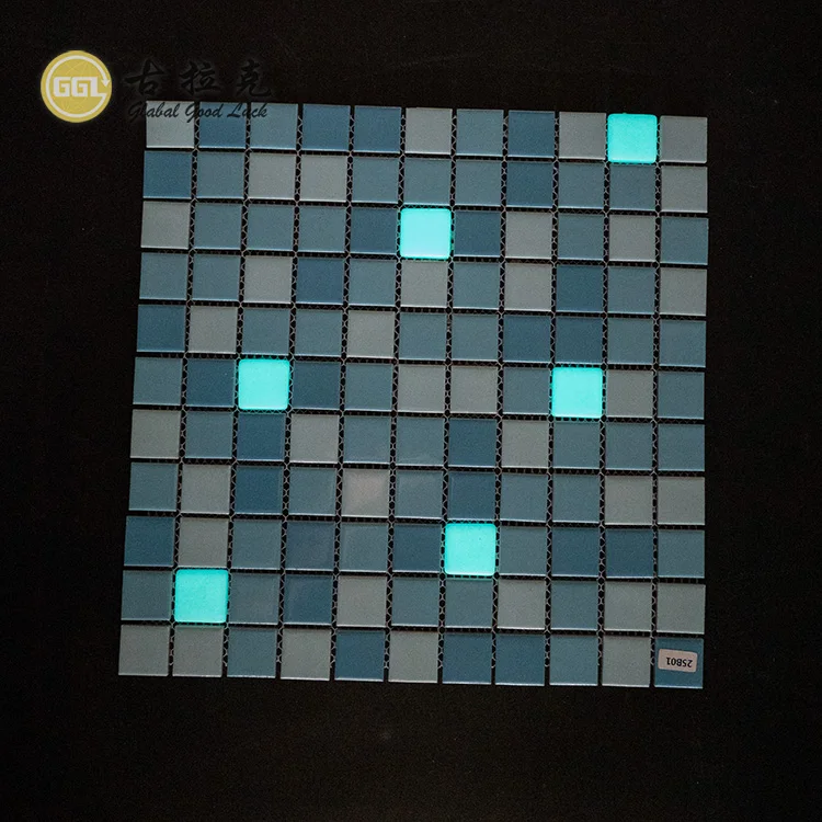 Modern Design Mixed Color Ceramic Swimming Pool Tile Luminous Glass Mosaic Tile Square Shape Bathroom Tile
