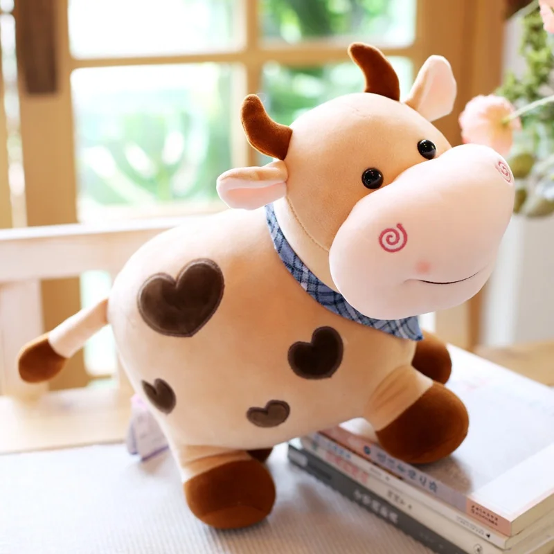 Stuffed High Quality Hot Sale Animals Plush Peluche Products Heart Embroidery Cow Grab Machine Toys Wholesale
