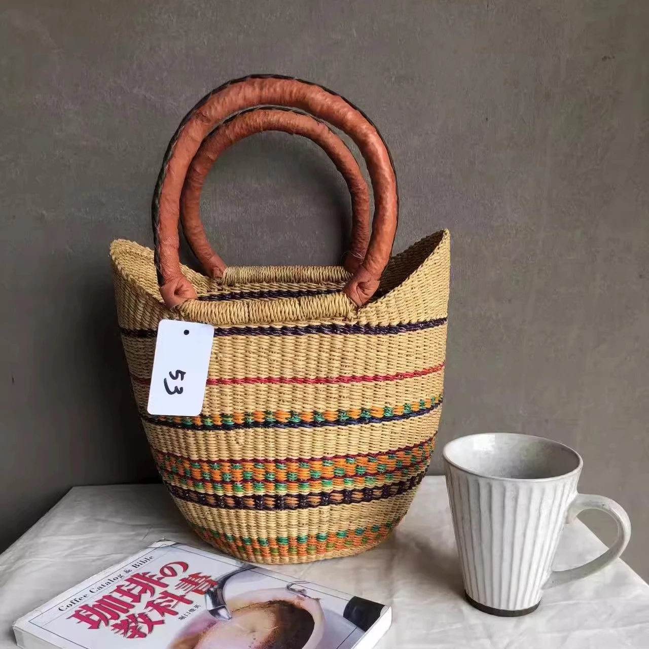 Wholesale Handmade Decorative Woven Straw Water Hyacinth Seagrass Bolga Wicker Baskets Storage with Handle Handicrafts