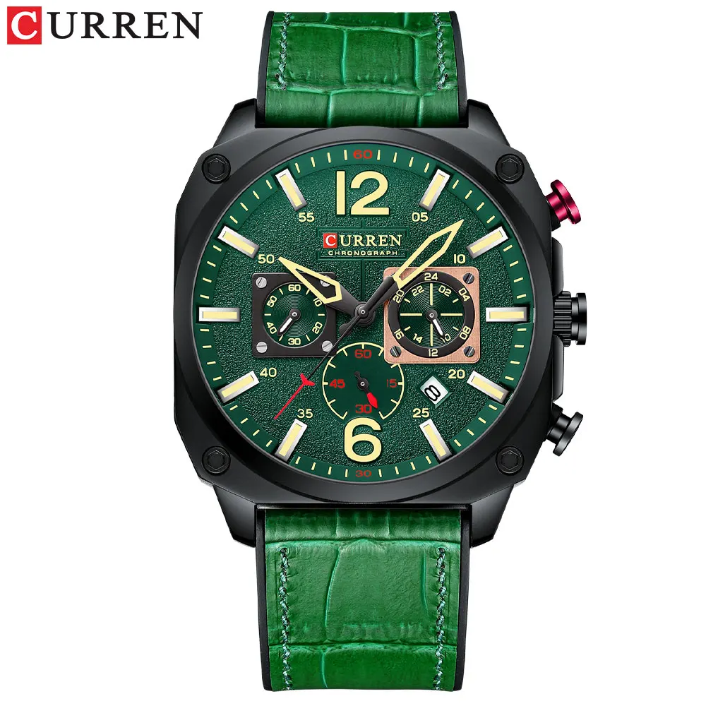 CURREN 8398 Men's Top Brand Fashion Watch Casual Sports Leather Chronograph Quartz Wrist watches for Male Luminous Hands Clock (1600560893484)