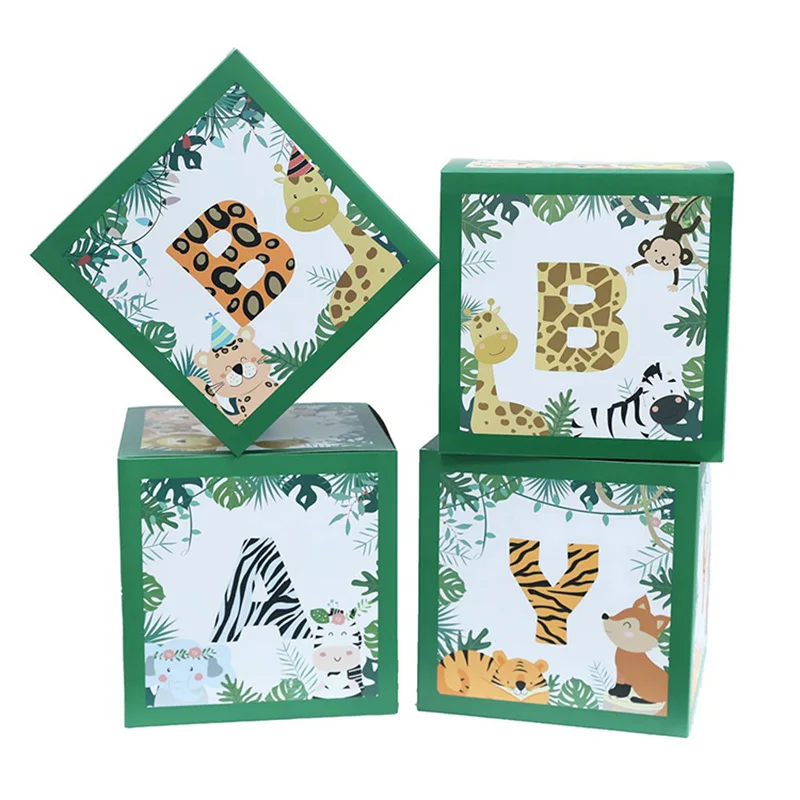 Green Balloon Box Surprise Baby Jungle Animal Theme Letter Box Baby Shower Birthday