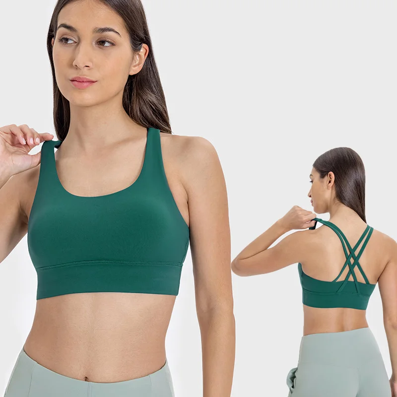 21 Colors New Style Cross Back Yoga Bra Nude Open Back Outwear Strength Running Sports Bra