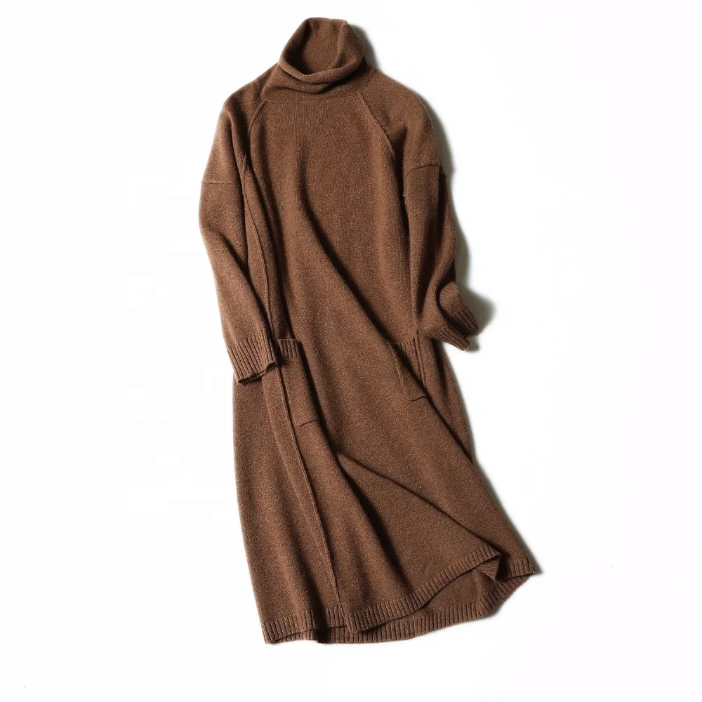 Winter fashion turtleneck warm cashmere sweater turtleneck dress long sleeve knit dress for women