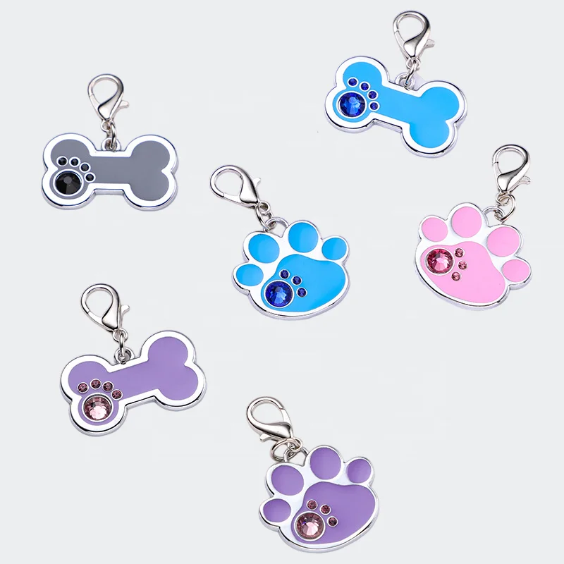 Wholesale Custom Logo Rhinestones Blank Metal Bone Shaped Gold Pet ID Dog Tag With Chain For Engraving