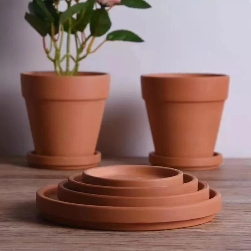 Small Terracotta Pot Plant Saucer Round Plant Pot Saucers Middle Clay Plant Tray Flower Pot with Drainage Hole