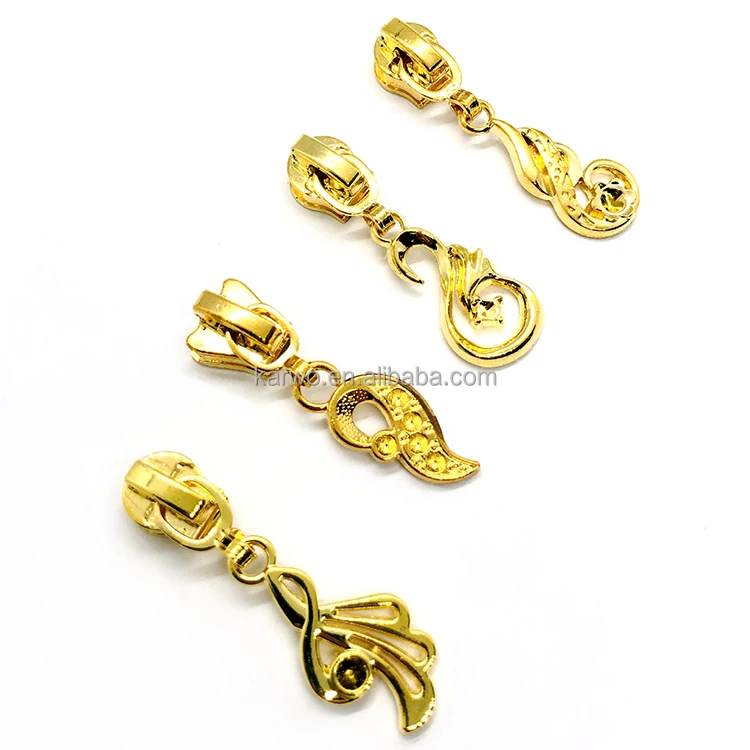 Wholesale luxury design gold color plated zipper pull inlaid diamond zipper puller