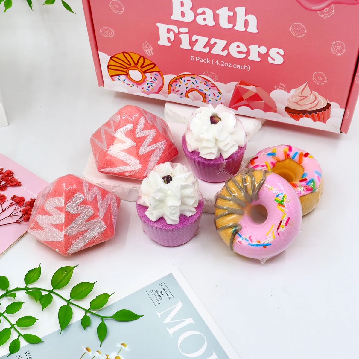 Shiyan Wholesale Custom Pink cake donut diamond Bath Fizzers set rich bubble Handmade bath bombs for girlfriend bubble gift box