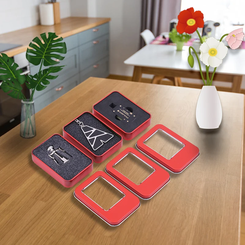 Rectangular Wholesale Windowed Red Tin Box 87*60*18mm Metal Box Badges Medals Gift Small Custom Tin Box