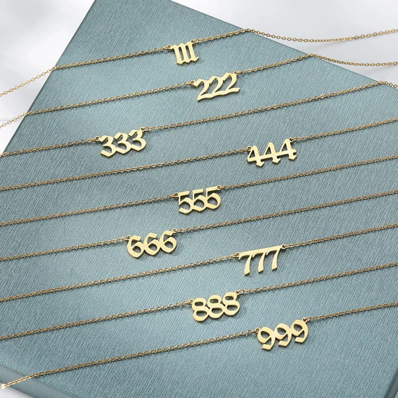 Manufacturer custom number jewellery high quality Stainless Steel Number Necklace For Women Men 14k 18k gold Color chain jewelry