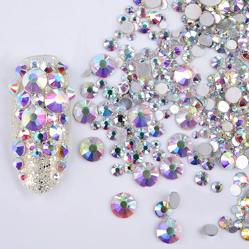 Wholesale 1440 pcs/bag Clear size Colored DIY Bulk Crystal Glass Nail Rhinestones For Crafts