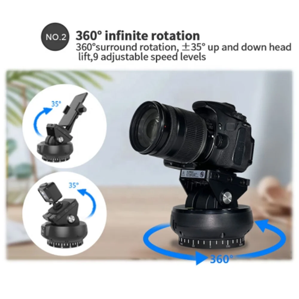 Motorized Rotating Panoramic Head Remote Control Pan Tilt Head with Remote Control and Mobile Phone Clip for DSLR Camera Phone